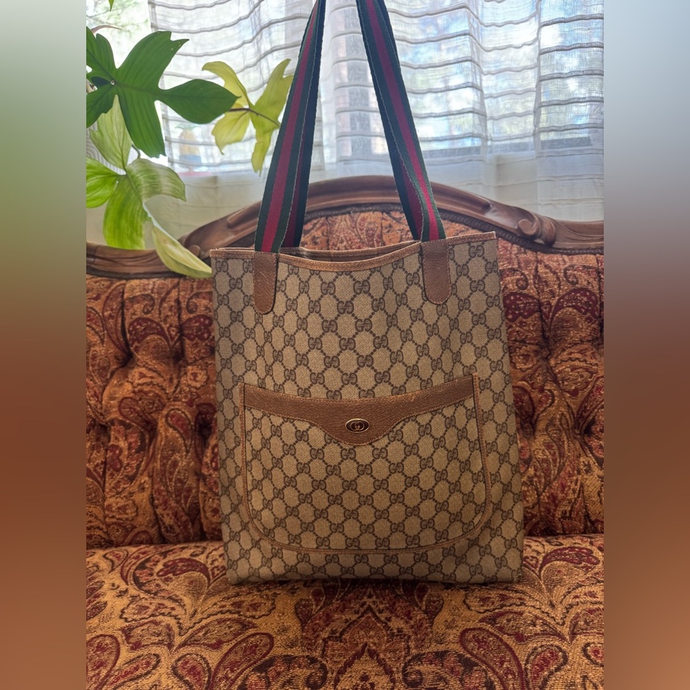 Vintage Gucci Beige and Brown Signature Tote